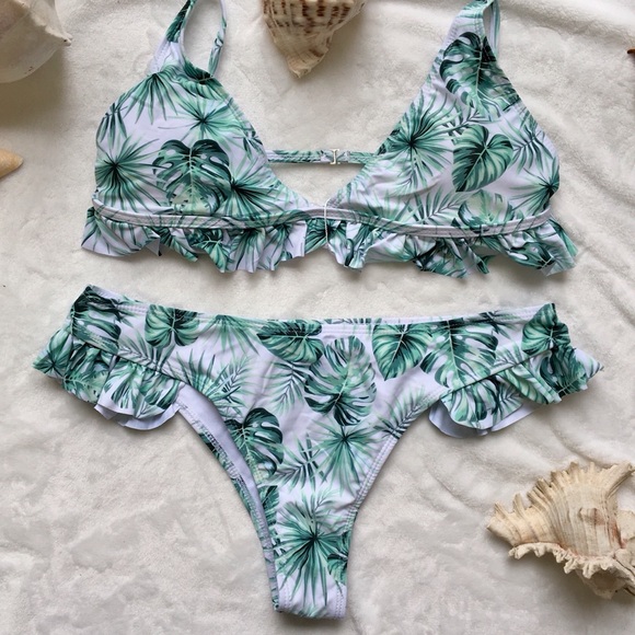 ruffle padded plunge bikini set